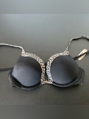 Victoria's Secret Black with Animal Print Trim Push-Up Bra 34C